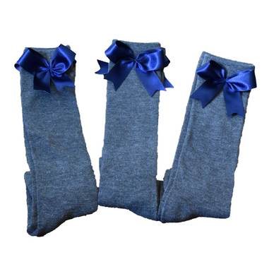 Grey Socks with Royal Blue Bows