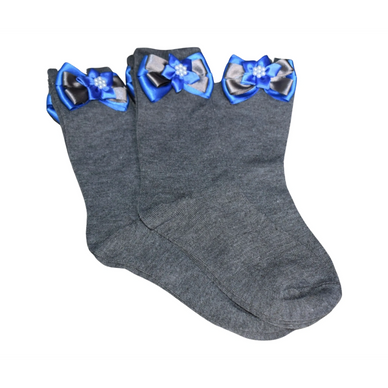 Grey Socks with Royal Blue Triple Colour Bow