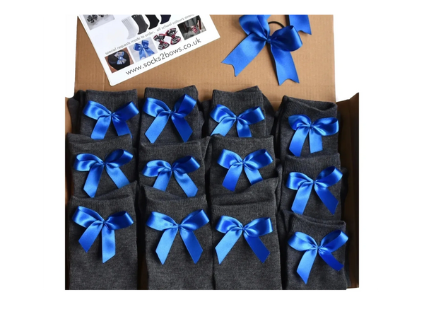 Grey Socks with Royal Blue Bows Box Set