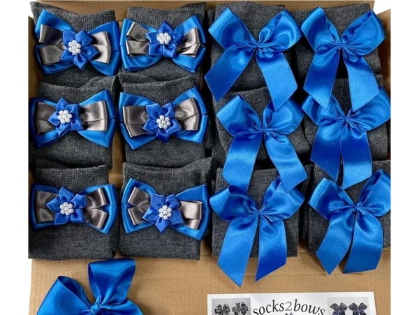 Grey Socks with Royal Blue and Grey Bows Socks Box Set