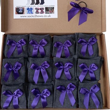 Grey Socks with Purple Bows