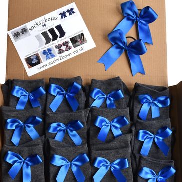 Grey Socks with Royal Blue Bows Box Set