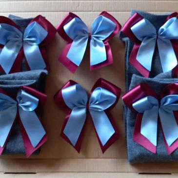 £10 Grey Socks with Double Bows Maroon and blue. 2 pairs Set.