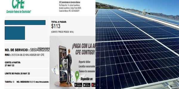 Electricity bill and solar panels showing energy usage and savings.