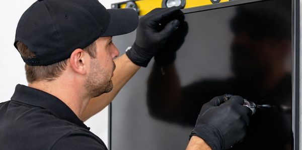 Technician installing a flat-screen TV on the wall.