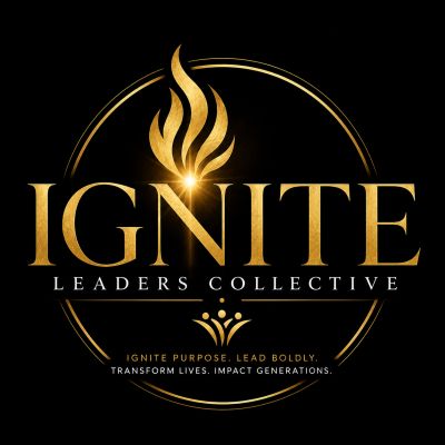Elegant gold logo of Ignite Leaders Collective on black background.