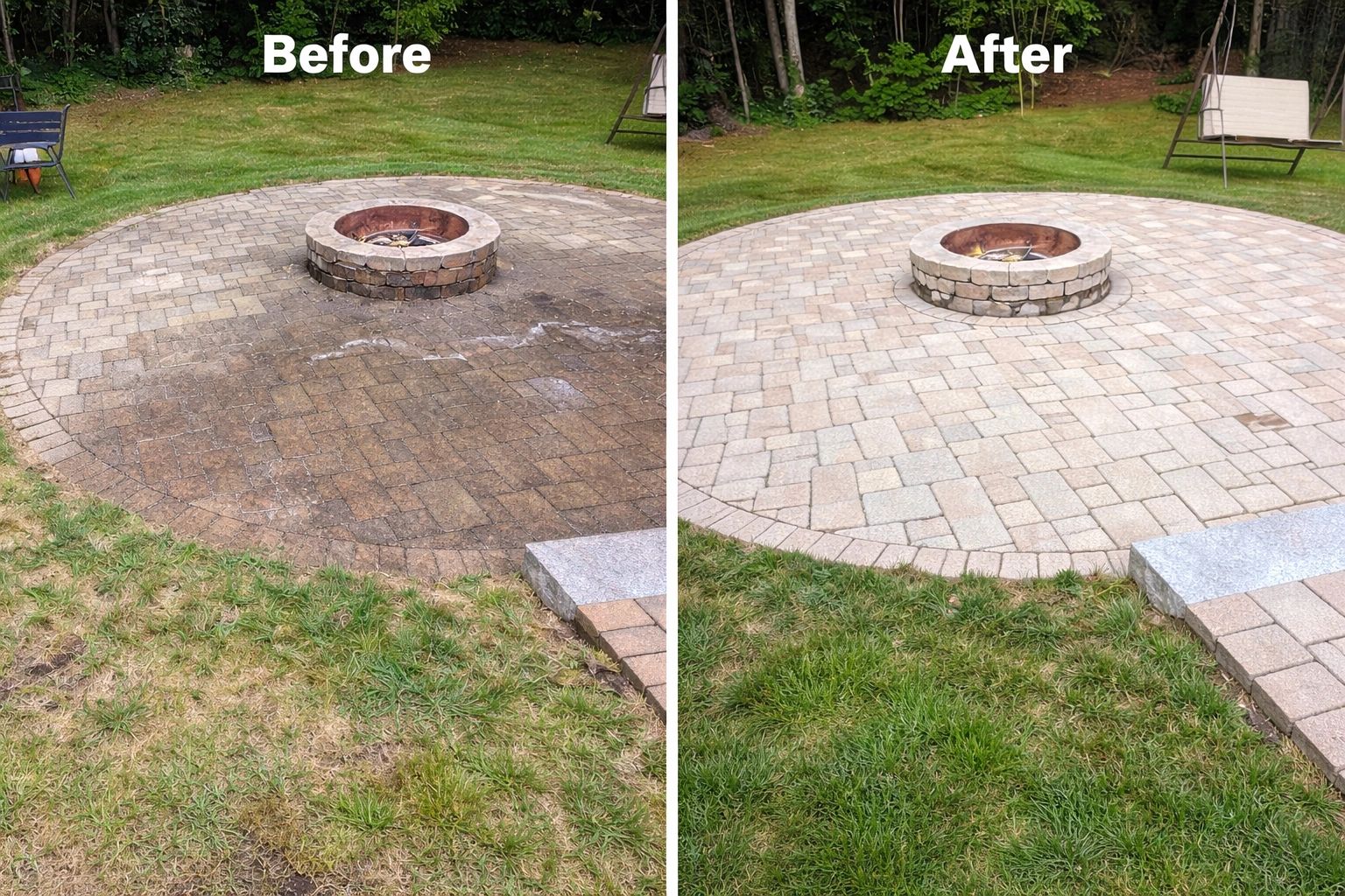 Paver patio & fire pit before & after