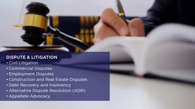Legal services in dispute and litigation including civil, commercial, and employment disputes.