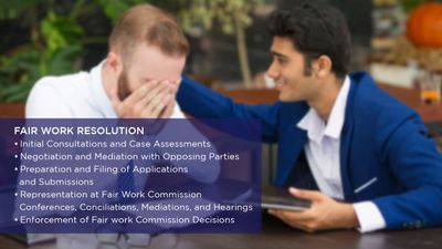 Two men discussing fair work resolution with supportive gestures.