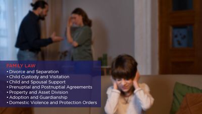 A distressed child covers ears while parents argue in the background, highlighting family law issues.