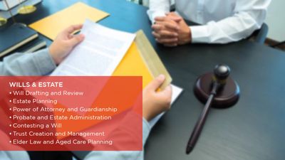 Attorney consulting a client on wills and estate planning.
