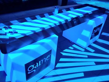 Custom LED Shuffleboard Tables with branding for rent in Chicago, IL