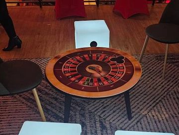 Roulette Wheel Cocktail Table - Rent casino themed tables in Chicago