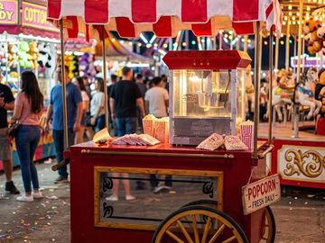 Antique Popcorn Wagon Rental with Red & White Striped Cabana - Chicago, IL