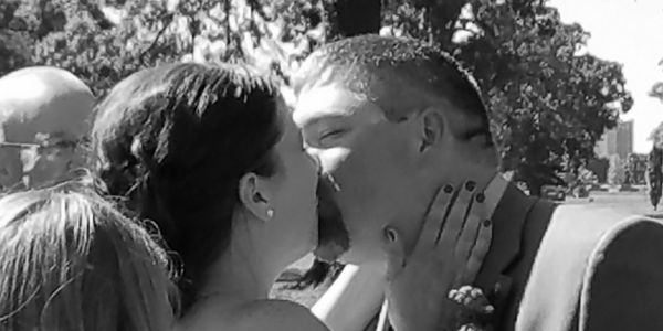 The owners of Tilted Willow on their wedding day