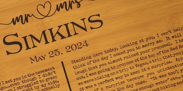Wedding vows engraved on wall art for wedding or anniversary gift