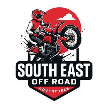 Logo of a motorbike rider performing a wheelie with "South East Off Road Adventures" text.