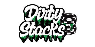 Logo of "Dirty Stacks" with poker chips and green slime design.