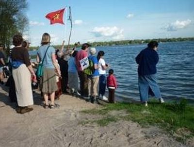 The end of a 108 km walk around Rice Lake in 2013 with participants of all ages.