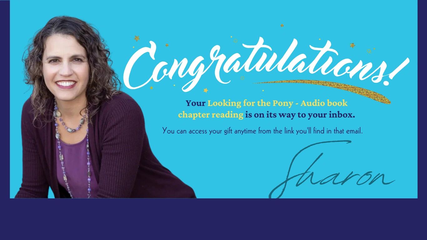 Smiling woman congratulates on receiving an audiobook chapter via email.