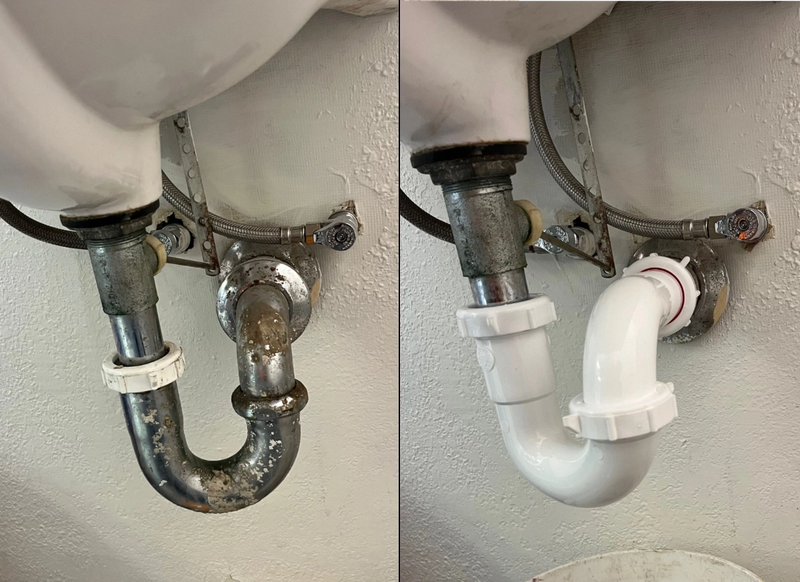 old and new pipes side by side comparison in home
