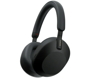 Sleek black Sony wireless over-ear headphones with cushioned ear cups.