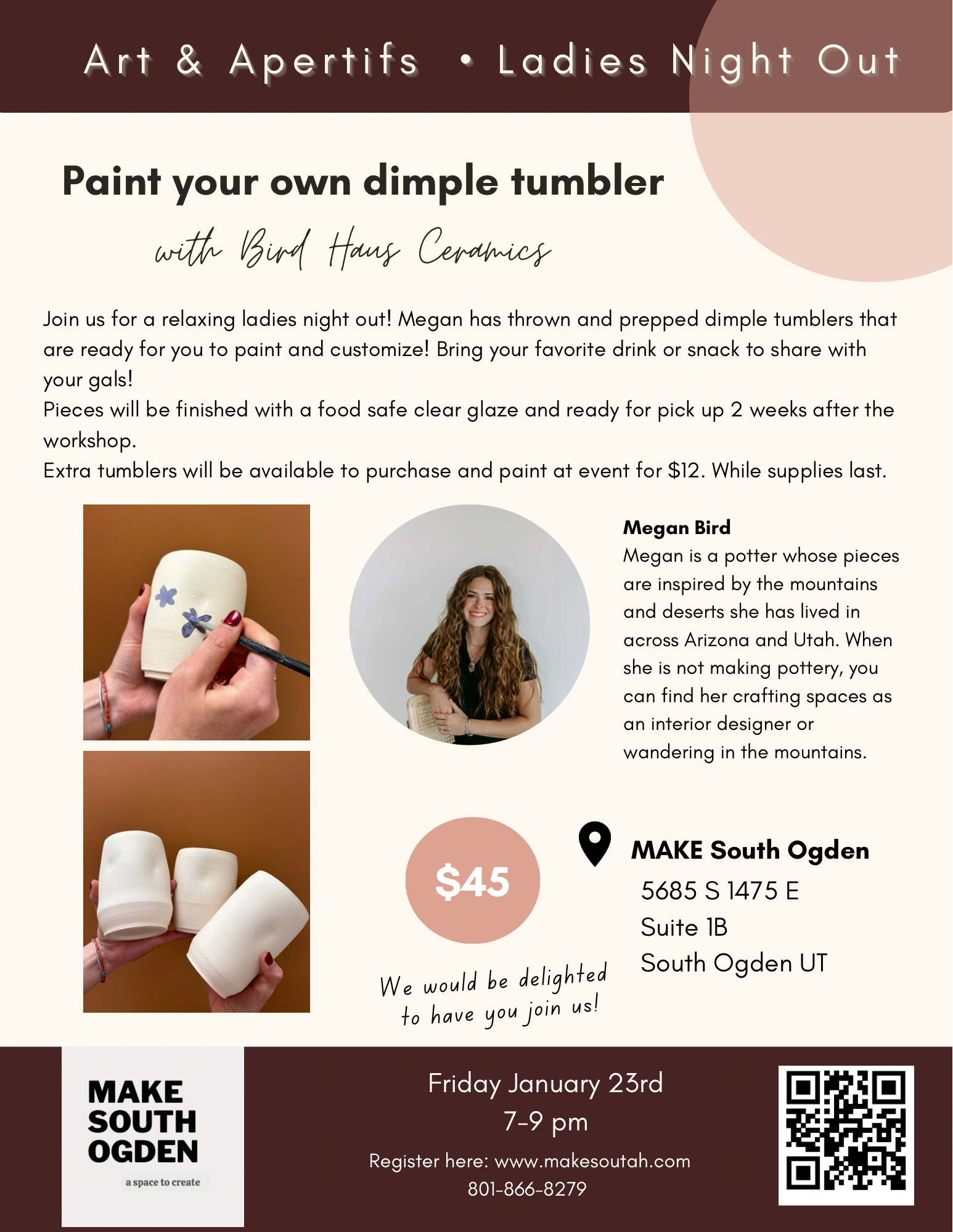 Ladies night out art experience Ogden Utah pottery cups 