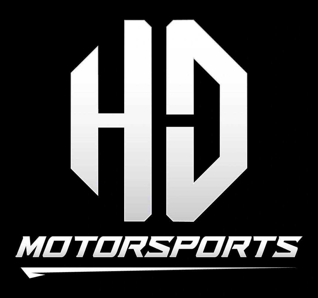 HD Motorsports logo with bold silver letters on black background.