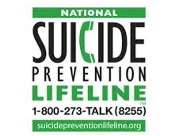 National Suicide Prevention Lifeline logo with contact information.