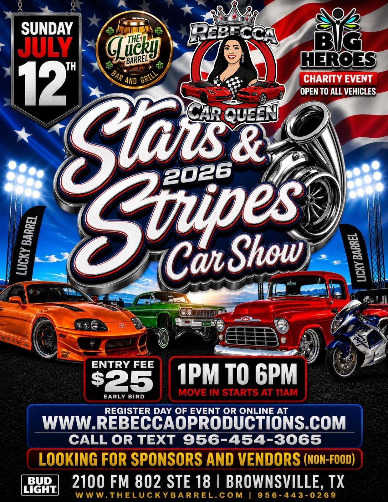 Stars &amp; Stripes 2026 Car Show on July 12 in Brownsville, TX with $25 entry fee.