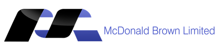 Logo for McDonald Brown Limited featuring stylized letters.