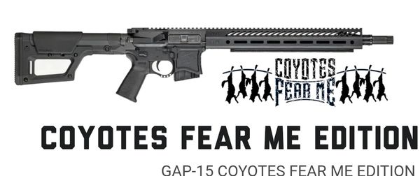 A rifle with text 'Coyotes Fear Me Edition'.