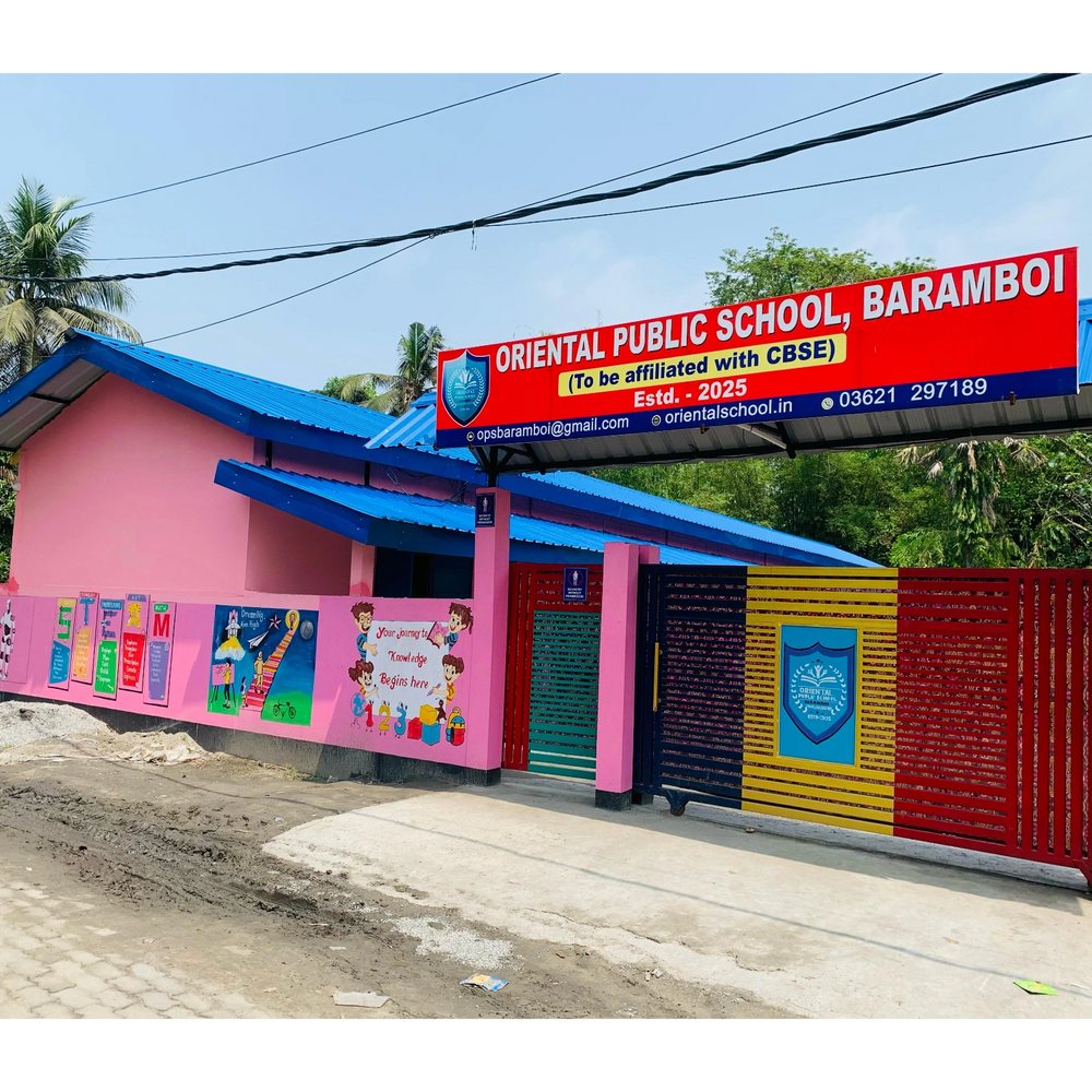 Colorful exterior of Oriental Public School, Baramboi with educational murals and bright signage.