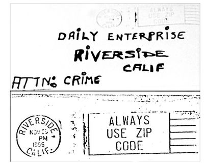 Envelope sent to the Daily Enterprise with confession.