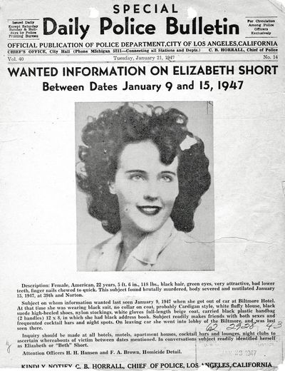 A Los Angeles Police Department flyer on Elizabeth Short. 