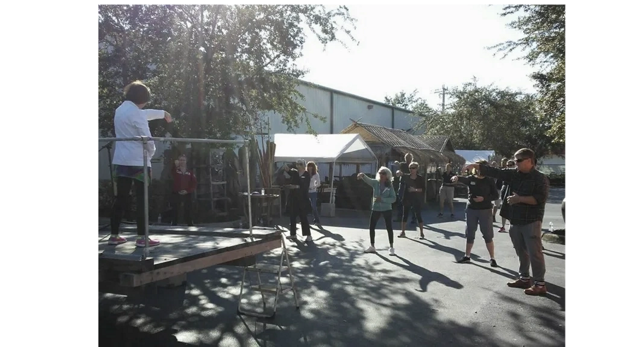 Group of people practicing tai chi hosted by Decor Direct