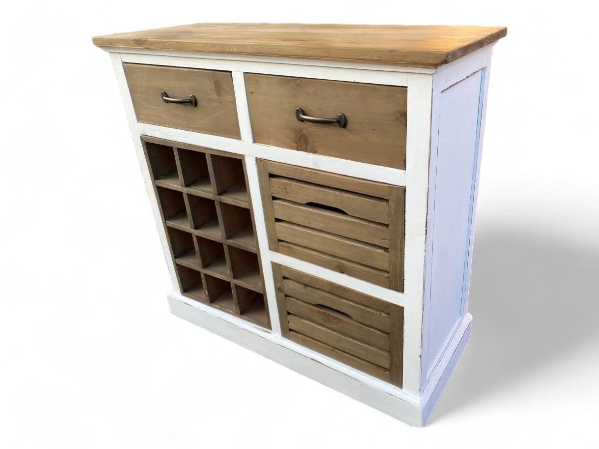 Coastal wine cabinet with natural cedar and distressed coastal white painting with wine storage