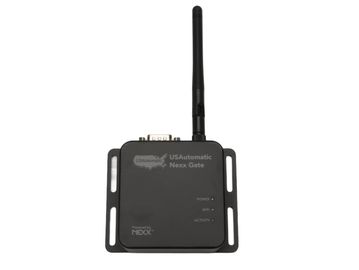 A black USAutomatic Nexx Gate device with antenna.
