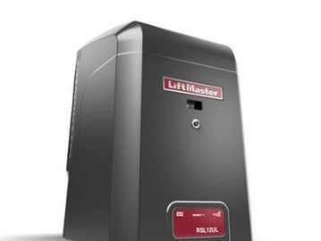 A black LiftMaster garage door opener unit.