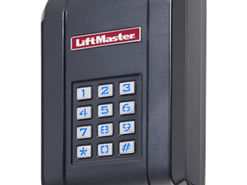 A black LiftMaster keypad for gate or garage access.