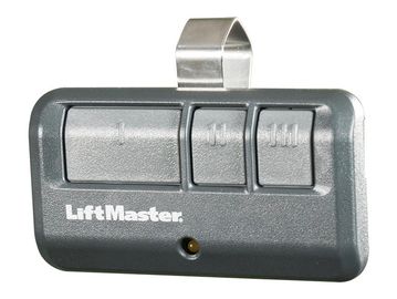 LiftMaster garage door remote control with three buttons.
