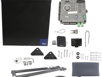Nice brand gate automation kit with control unit and accessories.