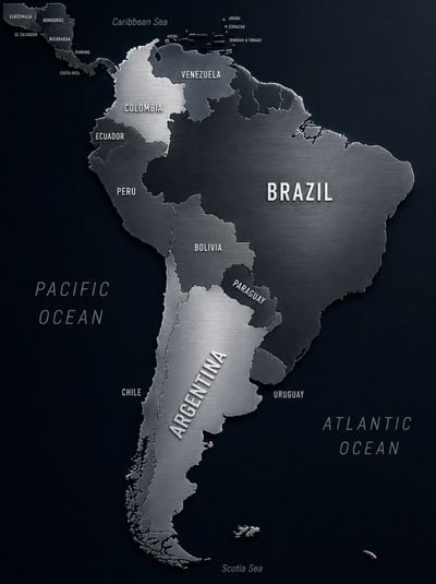 Map of South America highlighting Brazil and Argentina.