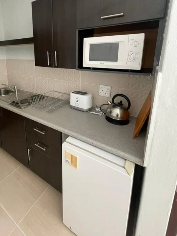 Each unit equipped with a microwave, fridge and stove.