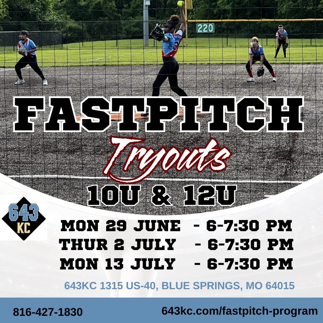 Fastpitch softball tryouts for 10U and 12U teams in Blue Springs, MO.