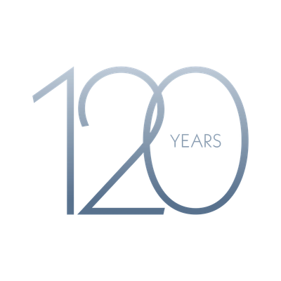 A stylish '120 Years' anniversary graphic.
