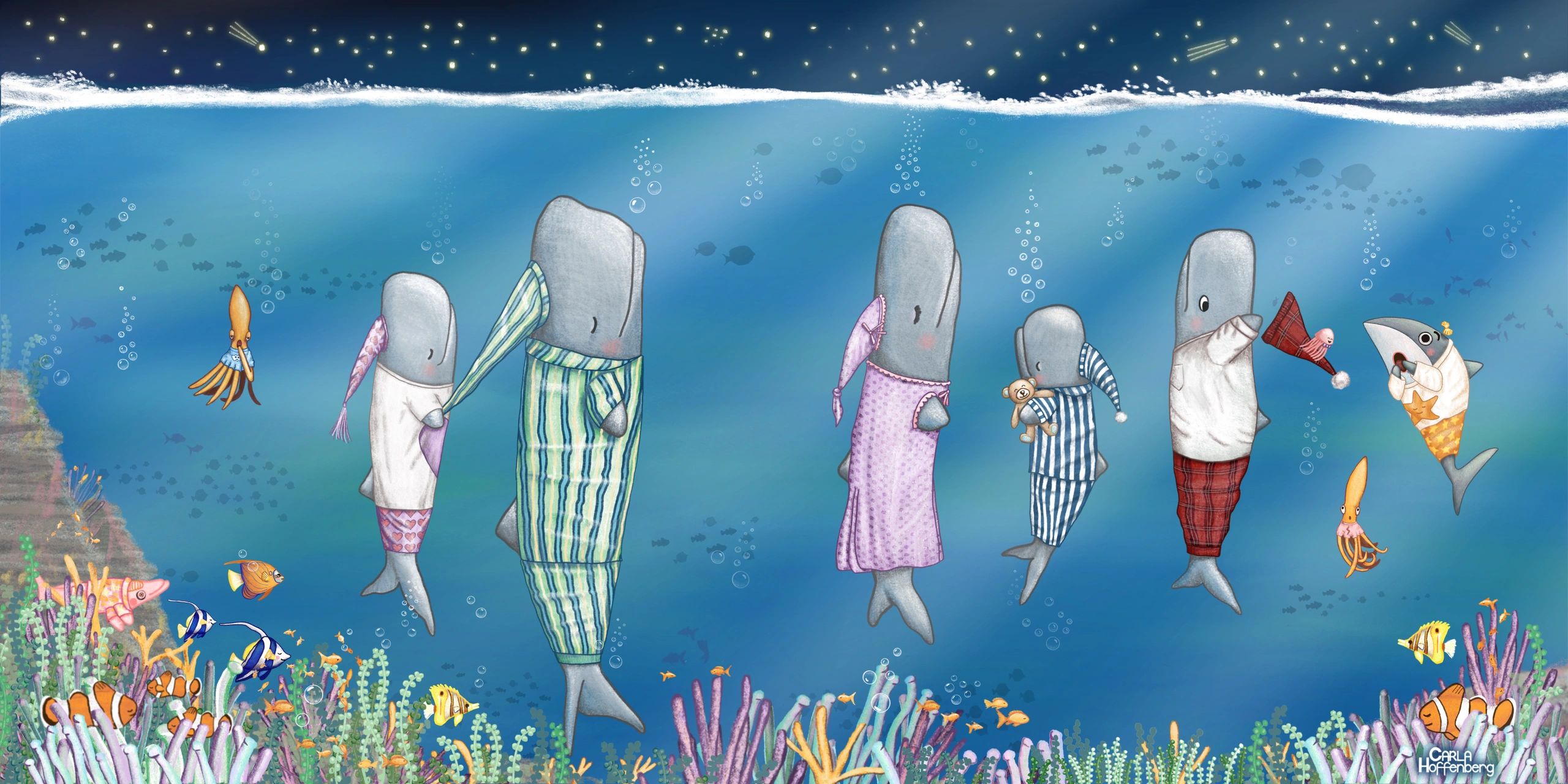 Sleeping Sperm Whales
Spread from upcoming book “Ssshhh… Lulu is sleeping”