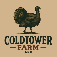 Coldtower Farm LLC logo. Tan background with turkey 