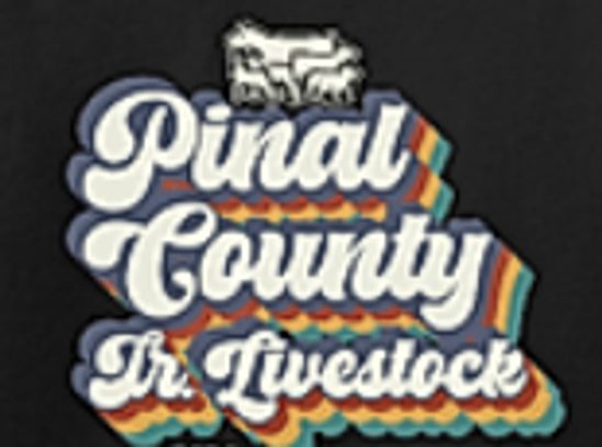 Logo with text 'Pinal County Jr. Livestock' and a livestock image.