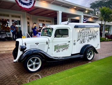 1935 Karmic Ice Cream truck in front of County Club building